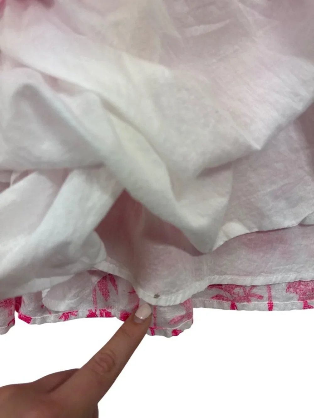 Vineyard Vines Women's M Linen Pink Palm Mini Dress Smocked Ruffle Tropical Res - Picture 11 of 11